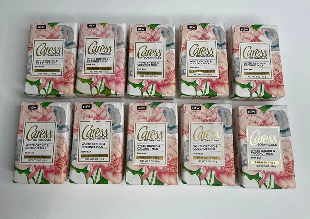 Caress Botanicals White Orchid & Coconut Milk Bar Soap 5 oz Each Lot Of 10