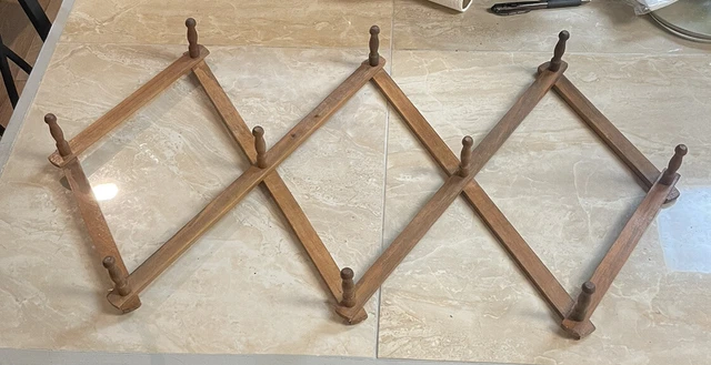 Vintage Wood Wall Hanger 10 Peg Accordion Mug Rack Folding Coat Hat