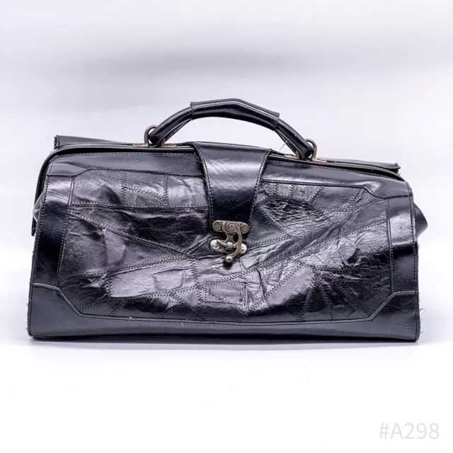 Vintage Bügelreisetasche Arzttasche Doktortasche aus Leder (Schwarz)