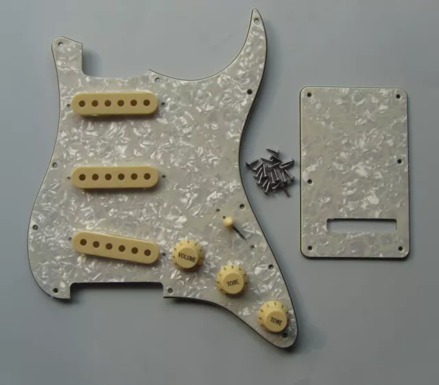 Aged Pearl ST SSS Pickguard with Cream Pickup Covers,Knobs,Switch Tip for Strat