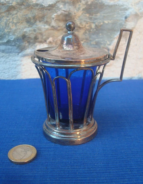 Saleron Ancien En Verre Bleu Avec Monture En Argent (occasion)