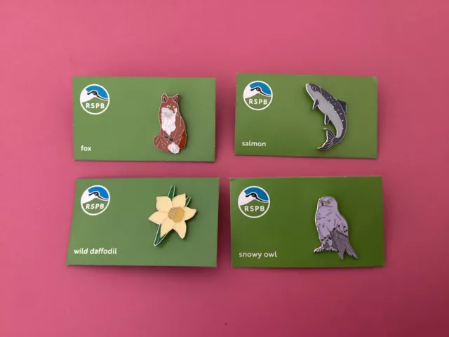 4 (Four) Rspb Enamel Pin Badges (Non- Birds) On Their Presentation Cards - New