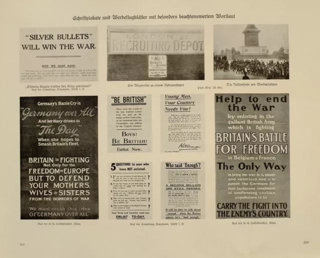 1916 Wwi Ww1 Print From German Magazine England British Empire Enlist Poster