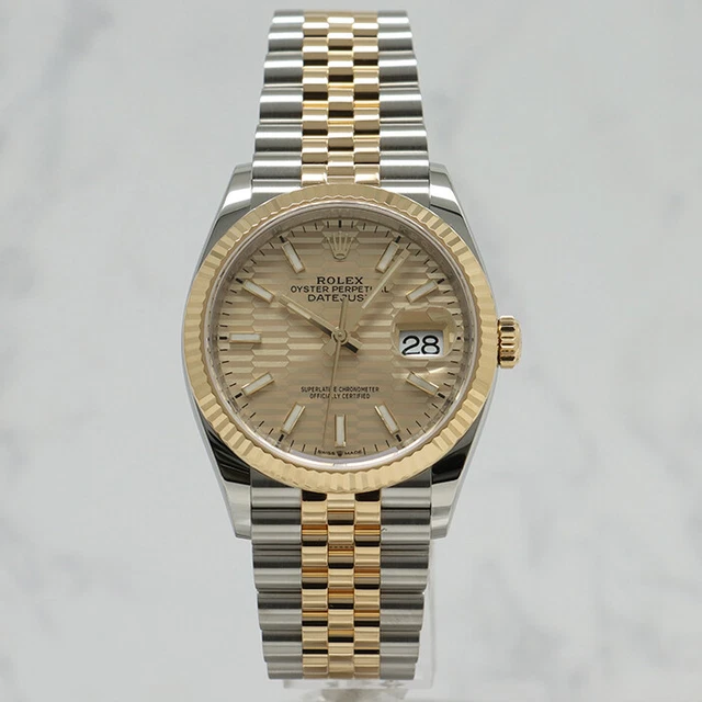 ROLEX Datejust 36 126233 Champagne Gold Fluted Mitif Dial Jubilee Bracelet