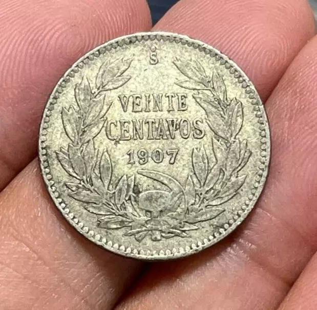 1907 Chile 20 Centavos silver coin