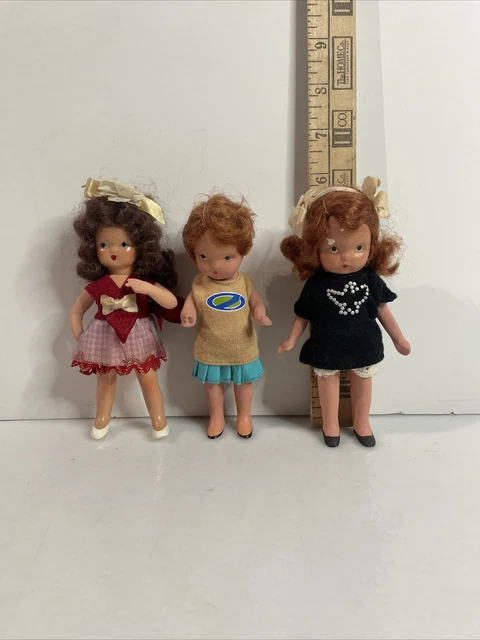 Lot Of Three vintage bisque nancy ann storybook dolls Straight Legs Jointed Arms