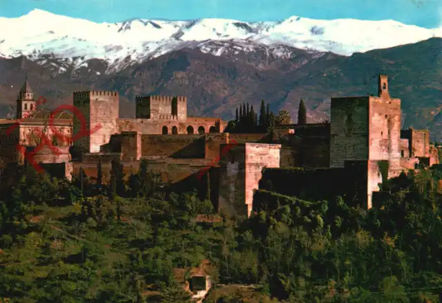 Picture Postcard~ Granada, Vista General De La Alhambra Y Sierra Nevada