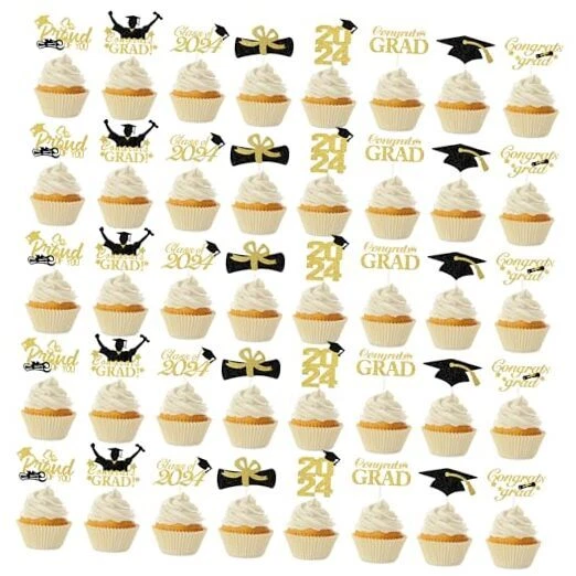 GRADUATION CUPCAKE TOPPERS 2024 Glitter Class of 2024 Cupcake Toppers