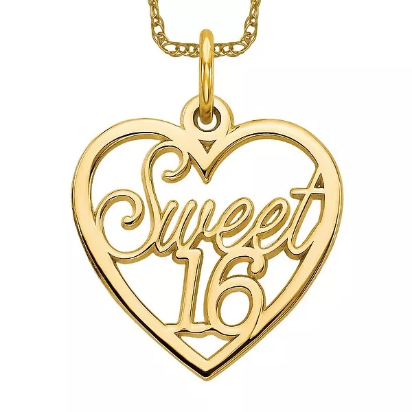 14K Yellow Gold Sweet 16 Necklace Charm Pendant