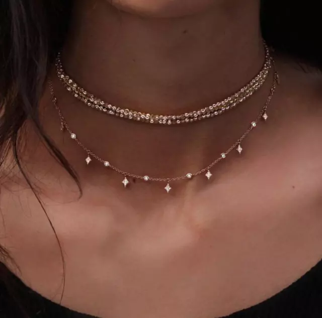 Women Multi-layer Chain Star Pendant Crystal Choker Beaded Necklace Jewelry Gift