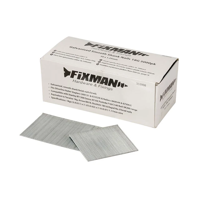 Fixman 50 x 1,25 mm unghie gambo lisce zincate 18G 5000pk 353998