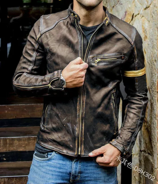 Mens Stand Collar Motorcycle Coats Faux Leather Punk Jackets Zipper Slim Outwear