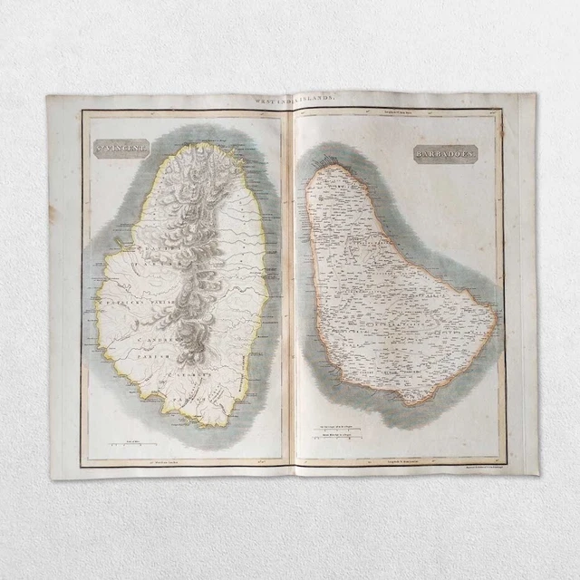 Antique 19Th Century Map John Thomson 1814 West Indies Barbados St Vincent