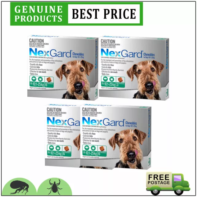 Nexgard Chewable Flea and Tick Protection For Dog 10 to 25 Kg 3 6 12 Doses GREEN