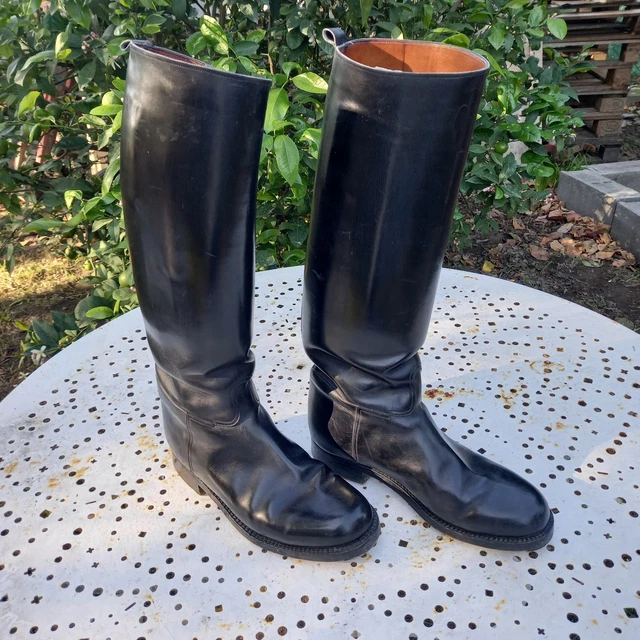 Bottes Police Gendarmerie Biker En Cuir - Fabriqué Main France, Pointure 43, Style Vintage