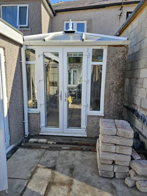 Used White UPVC External Conservatory Doors Complete With Sill And Blinds