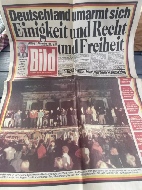 Bild - Bildzeitung vom Samstag, 11. November 1989 - Deutschland umarmt sich. Ein