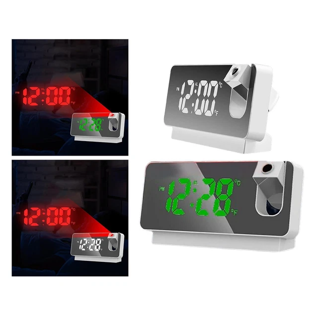 Réveil à projection numérique à LED Alarmes puissantes Miroir Face Horloge