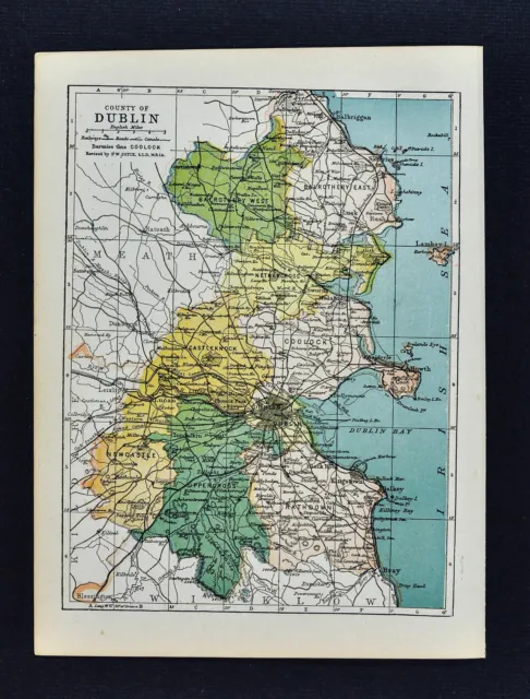 1902 Ireland Map - Dublin County - Kingston Bray Howth Swords Skerries Howth