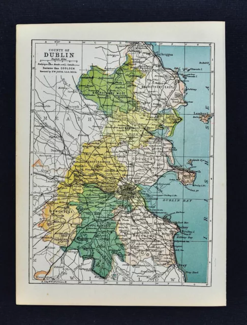 1902 Ireland Map - Dublin County - Kingston Bray Howth Swords Skerries Howth