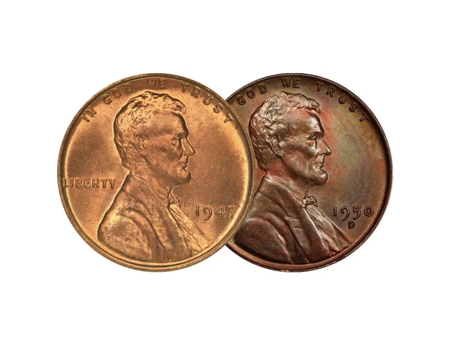 1947 P & 1950 D Lincoln Wheat Cent Choice BU 1c Brilliant Uncirculated - 2 Set