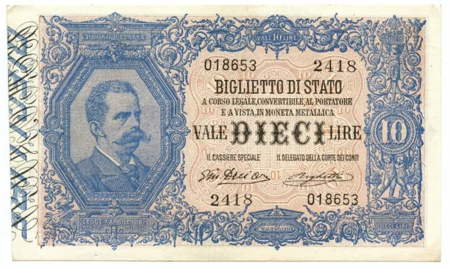 10 Lire Biglietto Di Stato Effige Umberto I 10/04/1915 Bb/Spl