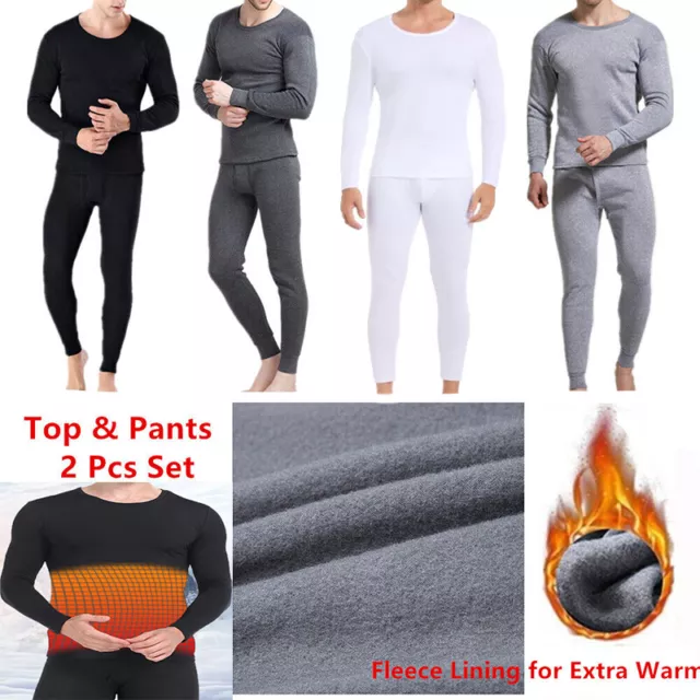 Mens Fleece Thermal Long Johns Bottom Top Set Pants T Shirt Base Layer Underwear