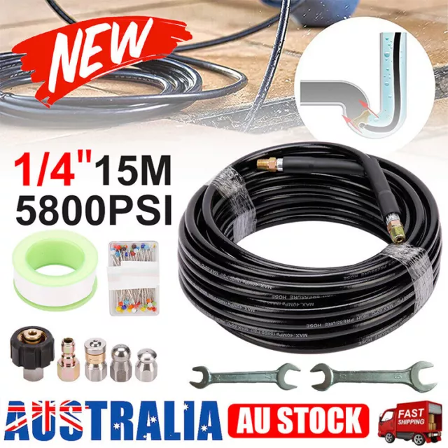 15M High Pressure Washer Hose Pipe Sewer Drain Cleaning Cleaner Kit Set 5800PSI