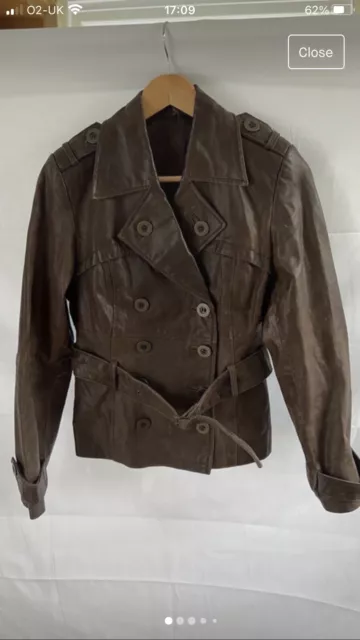 Bay Womens Chocolate Brown Double Breasted Leather Jacket UK12 EU 40