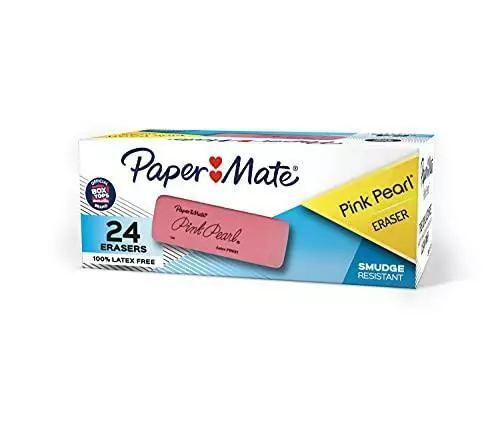 Paper Mate Pink Pearl Erasers, Medium, 24 Count