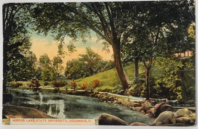 1914 MIRROR LAKE State University COLUMBUS OHIO Sent East Liverpool OH Postcard