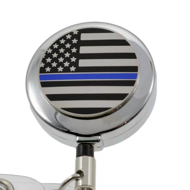 POLICE THIN BLUE Line Badge Reel Nurse Retractable ID Holder Security  Lanyard $9.95 - PicClick