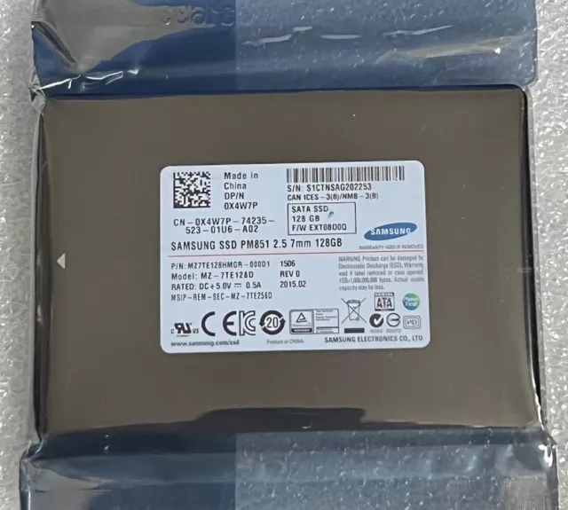 SSD Solid State Drive 128GB  Samsung PM851 2.5"  7mm SATA Sealed In ESD Bags