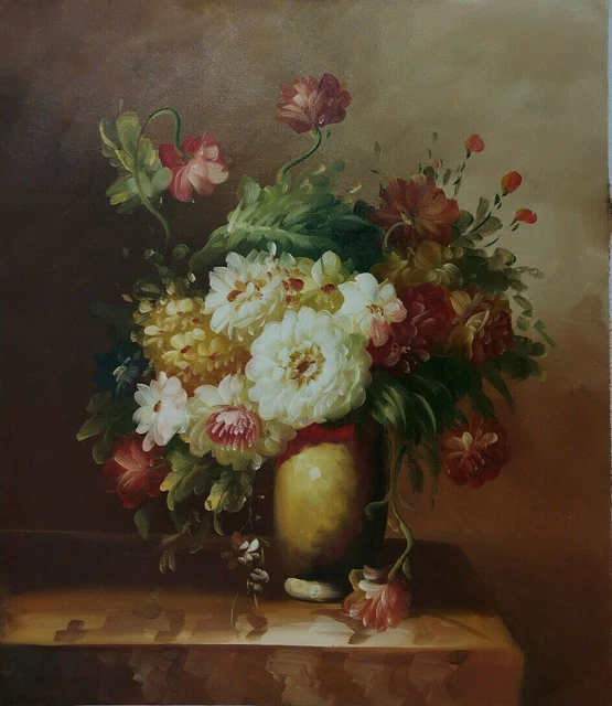 NATURE MORTE FLEURS tableau peinture huile sur toile signée EUR 259,00 ...