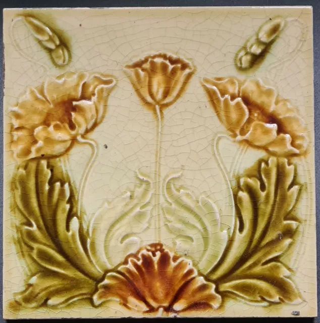 Antique Fireplace Art Nouveau Majolica Tile by Henry Richards C1905