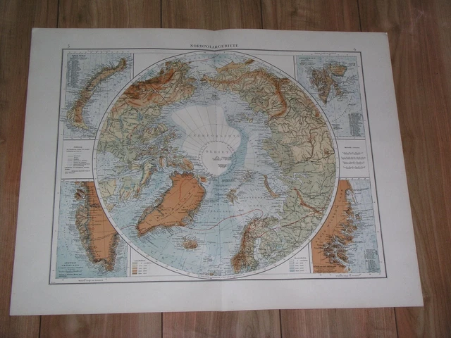 1905 ANTIQUE MAP Of North Pole Arctic Alaska Greenland Svalbard