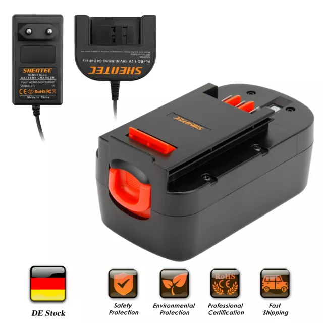 18V 3500mAh Ni-MH Akku/Ladegerät für Black Decker 244760-00 A18 A1718 HPB18-OPE