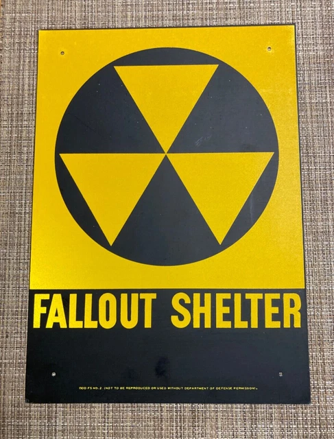 Vintage 1950's Department of Defense Fallout Shelter Sign 10 by 14 in. NOS