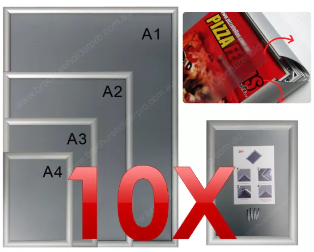 10 X A1 Premium Aluminium Snap Poster Holders / Sign Frames Wall Mounted