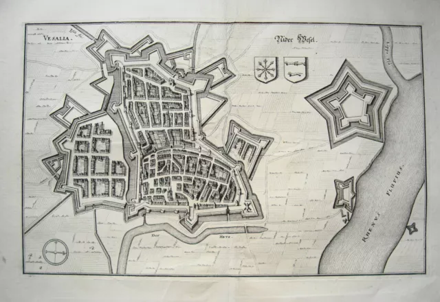 Wesel Nordrhein-Westfalen  echter alter Merian Kupferstich der Erstausgabe  1647