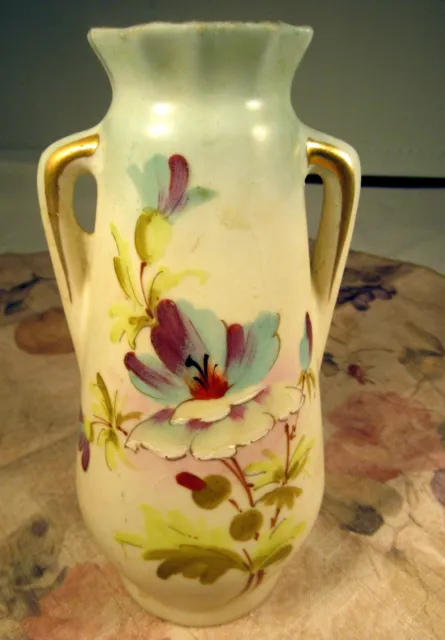 Antique  Austria Porcelain Hand Painted Floral Vase 6-1/2" Tall