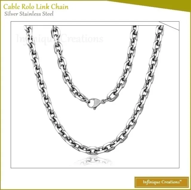 Stainless Steel Silver Cable Rolo Link Chain Necklace Men Women 1.5mm-8mm 7-38"