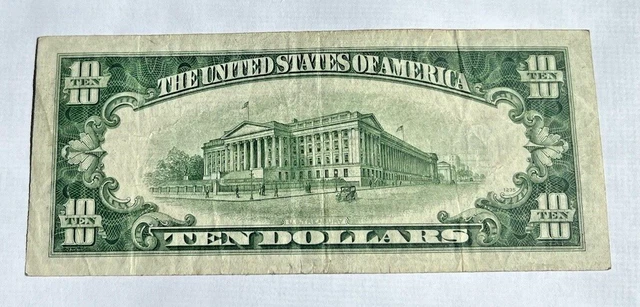1934 C $10 Ten Dollar Silver Certificate Bill 040A Very Good Condition 2