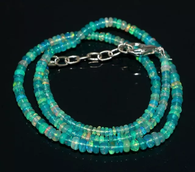 16" Natural Ethiopian Green Opal Beads Necklace Welo Fire Opal Gemstone Necklace