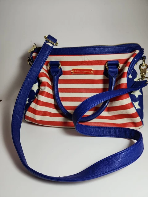 **READ** Betsey Johnson American Stars Stripe Flag Purse Bag red white blue