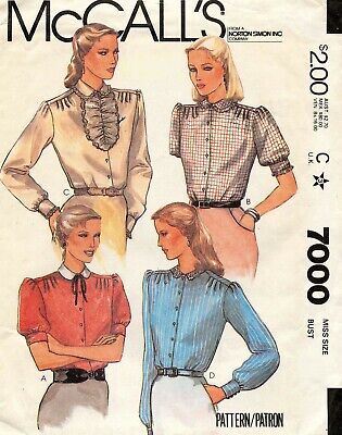 McCalls Sewing Pattern 7000 Blouse Top Frilly 14 Vintage 1980s B&W Env Uncut