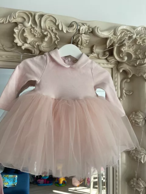 Monnalisa Baby Girls Pink Tulle Occasion Dress Glitter Layers Size 6 Months