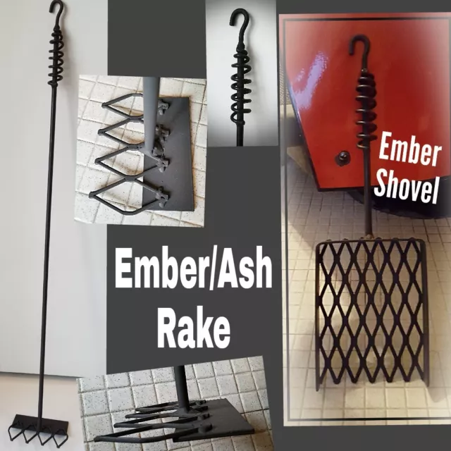 Fireplace (Box)-Std Ember Shovel & Ember/Ash Rake (Custom Lgth) ,Blacksmith made