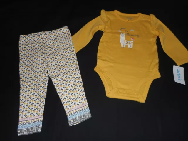 Carters 2-Piece Llama Bodysuit Leggings Outfit - Infant Girl Size 12 Months -New