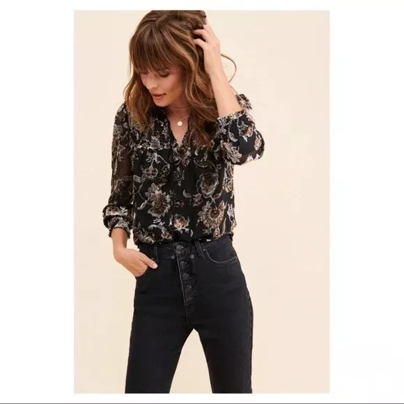 Anthropologie Daniel Rain Smock Burnout Top Size S D02